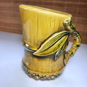 Vintage bamboo‑style ceramic mug • nature inspired • textured handle
